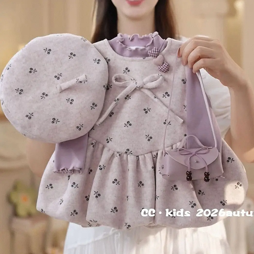 Childrens Wear Girls purple Dress Spring Autumn 2026 New Kids Baby Stylish Sleeveless Dress Undershirt Fall