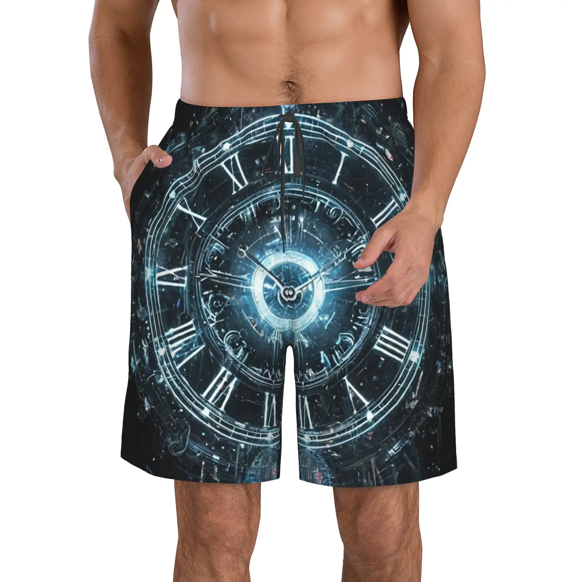 Neon Colorful Clock Time Pattern Trunks Beach Board Shorts Casual Quick Dry Swimming Summer Men Pants