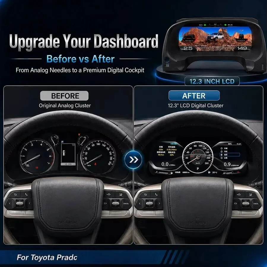 

12.3'' For Land Cruiser Prado 2004-2022 Digital Virtual Cockpit Instrument Gauge Cluster Dashboard Panel Speedometer Gauge