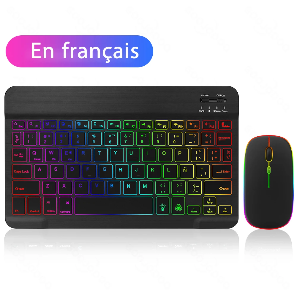 EMTRA Bluetooth-toetsenbord met achtergrondverlichting en achtergrondverlichting voor IOS Android Windows voor iPad Portugees toetsenbord Spaans toetsenbord en muis