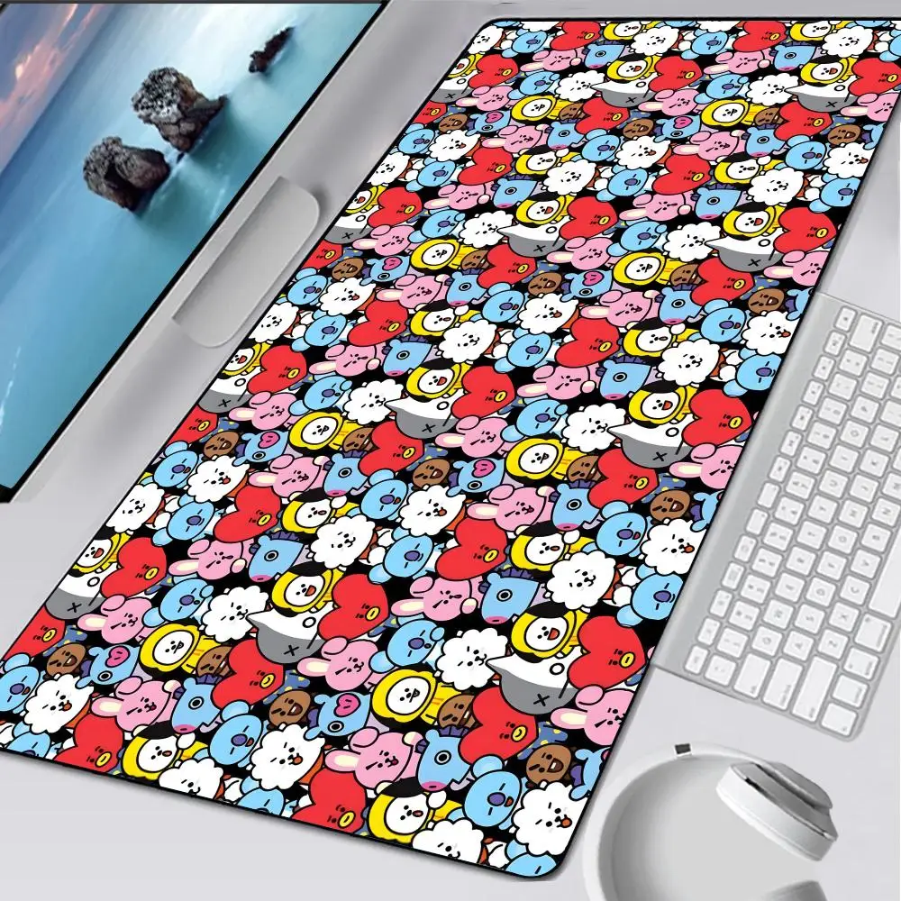 Милый мультяшный коврик для мыши B-BT21, резиновый коврик для ноутбука Xxl, коврик для мыши, ноутбук, геймер, компьютерный стол, игровые аксессуары