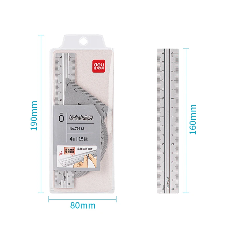 مجموعة مسطرة من سبائك الألومنيوم من ديلي، مسطرة مثلثة متعددة الوظائف للامتحان الطلاب، لوازم مكتبية مدرسية