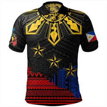 남성용 빈티지 3D 필리핀 국기 인쇄 셔츠, 필리핀 국가 히어로 데이 그래픽 폴로 티셔츠, 남성 폴로 의류 