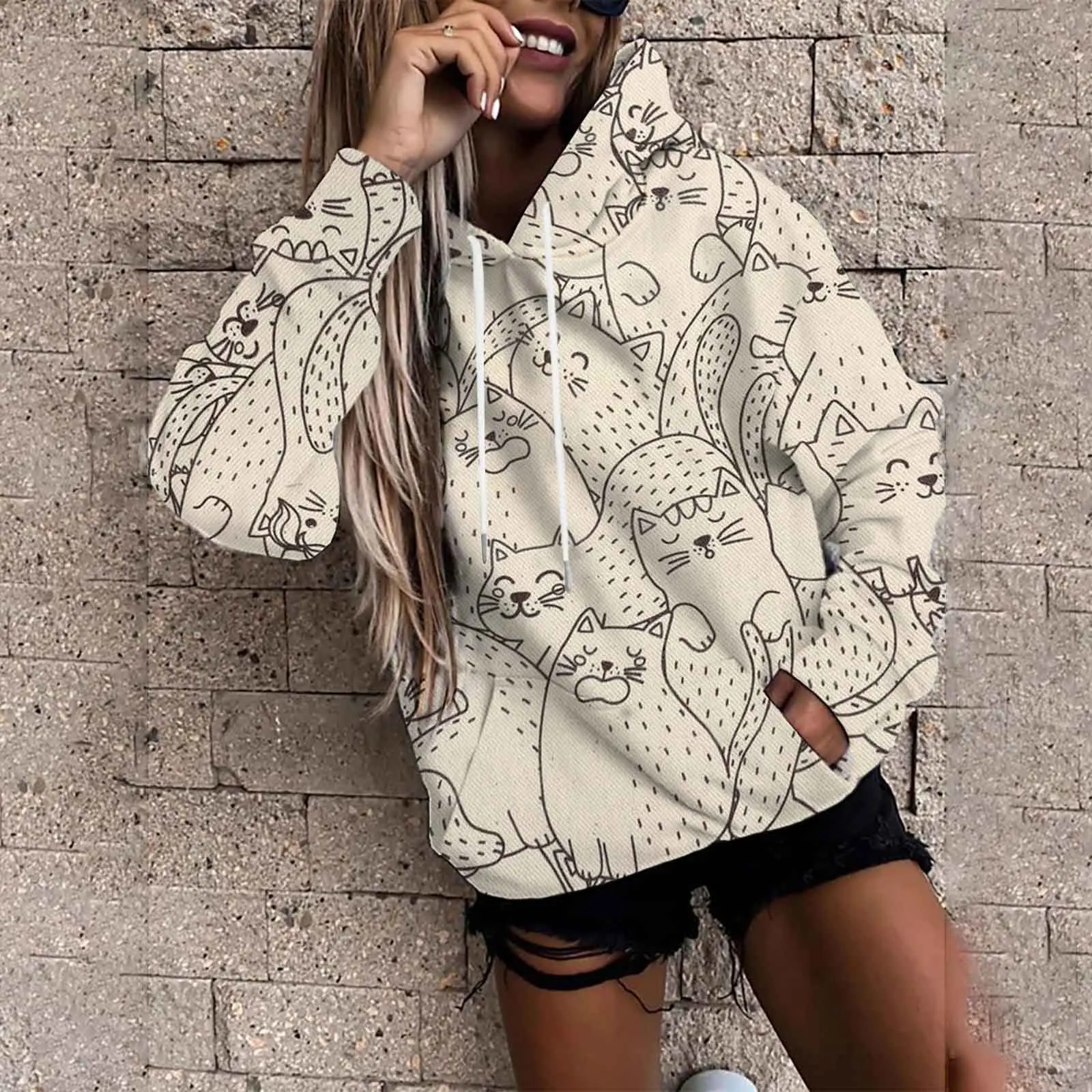 動物猫花 3D プリントパーカー女性のパーカーストリート特大プルオーバー Y2K フード付きスウェットトップス女性コート服