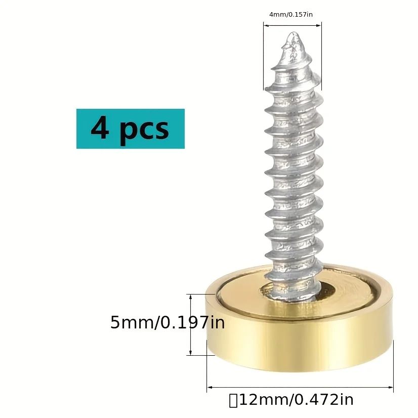 4 brass/shiny silver polished stainless steel mirror cap nails, diameter 12/16/18/22mm, smooth handle, round head