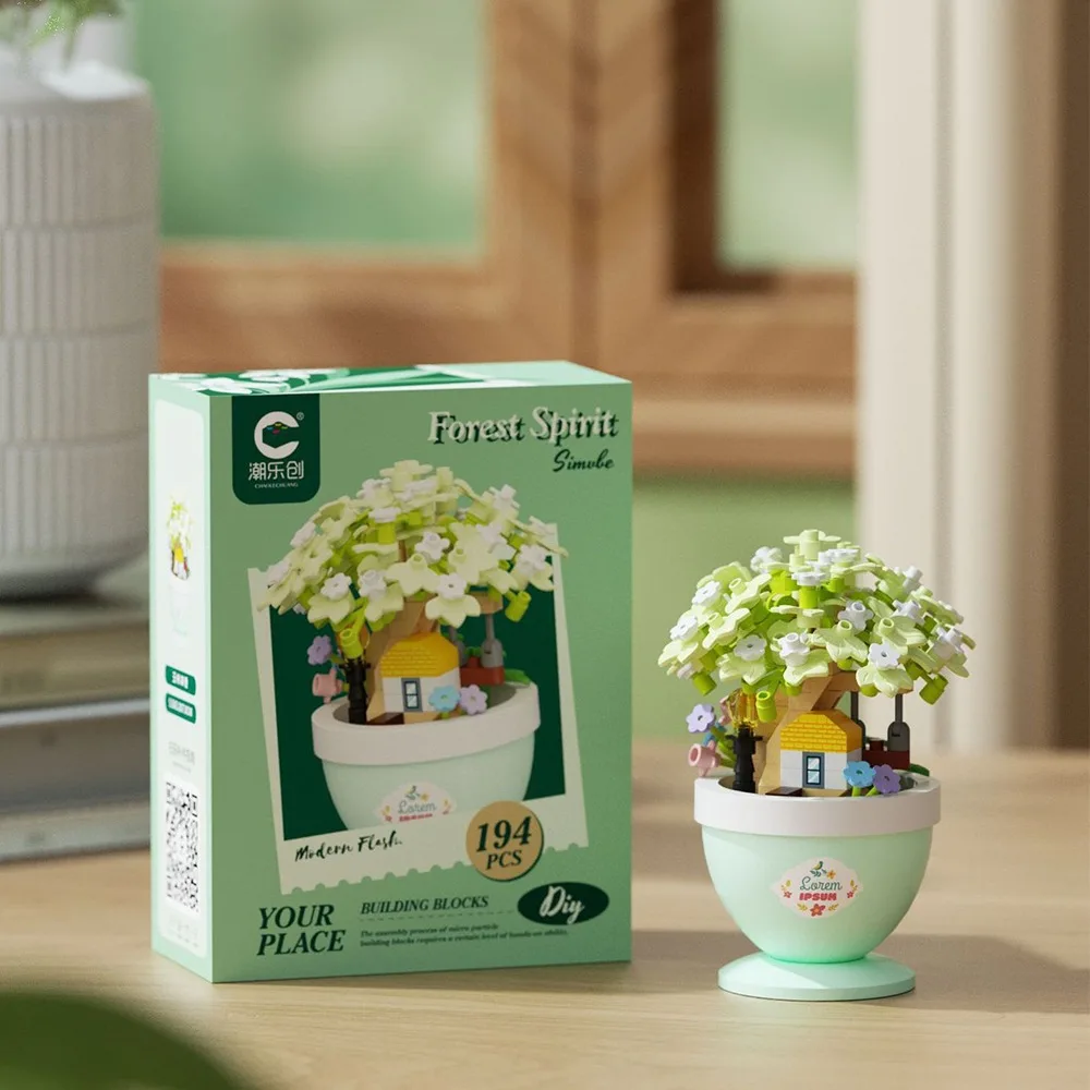 DIY زهرة بوعاء بنة تعليمية فتاة الطوب الأطفال باقة أبدية مكتب منزلي ديكور النبات #1