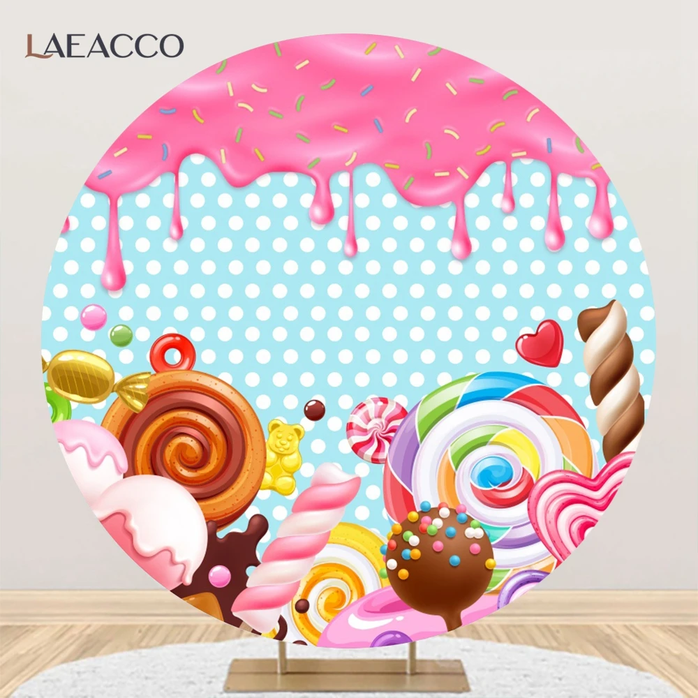 Ice Cream Candy Cake Kids Birthday Round Background Macaron Donut Pastry Party Baby Shower Portrait Photography Backdrop Cover