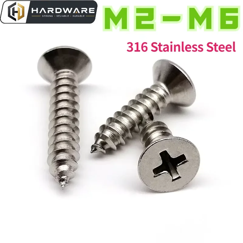 316 Stainless Steel M2 M2.2 M2.6 M3 M3.5 M4 M5 M6 Marine Grade Phillips Flat Countersunk Self-tapping Wood Screw