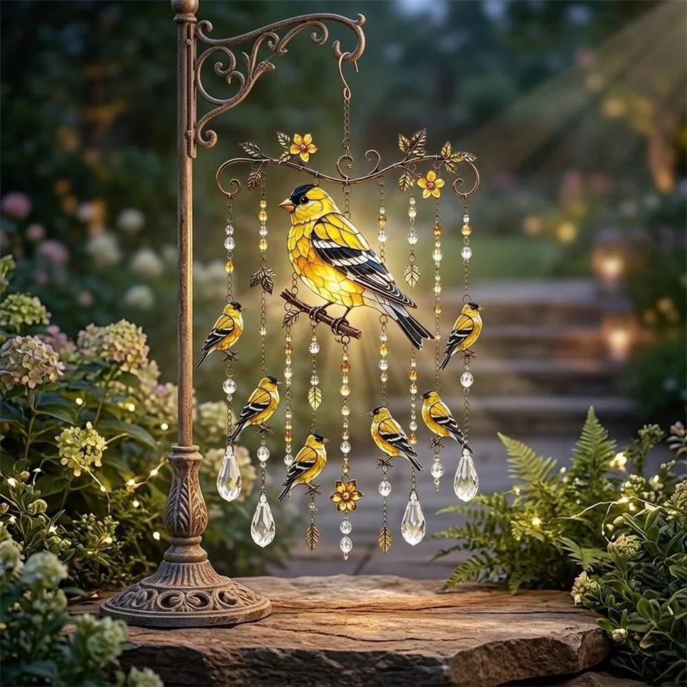 Goldfinch Printed Wind Chime Outdoor Garden Decor Hanging Ornament For Yard Patio Porch Balcony Bird Lover