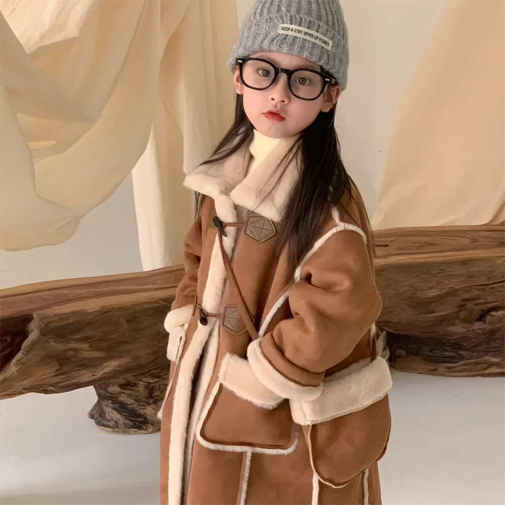 

2025 Girls' Maillard style winter new thick and stylish long coat
