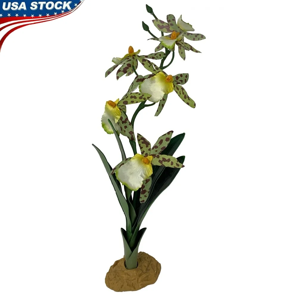 Decoración de acuario de planta de orquídeas de seda realista con Base de grava, hábitat Natural de peces y reptiles de 14 pulgadas de alto