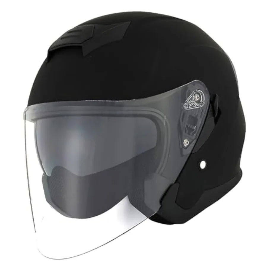 

Motorcycle Open Face Helmet for Scooter and Classical Knight Bike: Dual Lens/Sun Visor, ABS Shell, Matte Black, Lightweight Ven