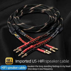 Cabo de alto-falante hifi para alto-falante amplificador, alta pureza, núcleo OFC 6N com banana e plugue ouro 24K, um par