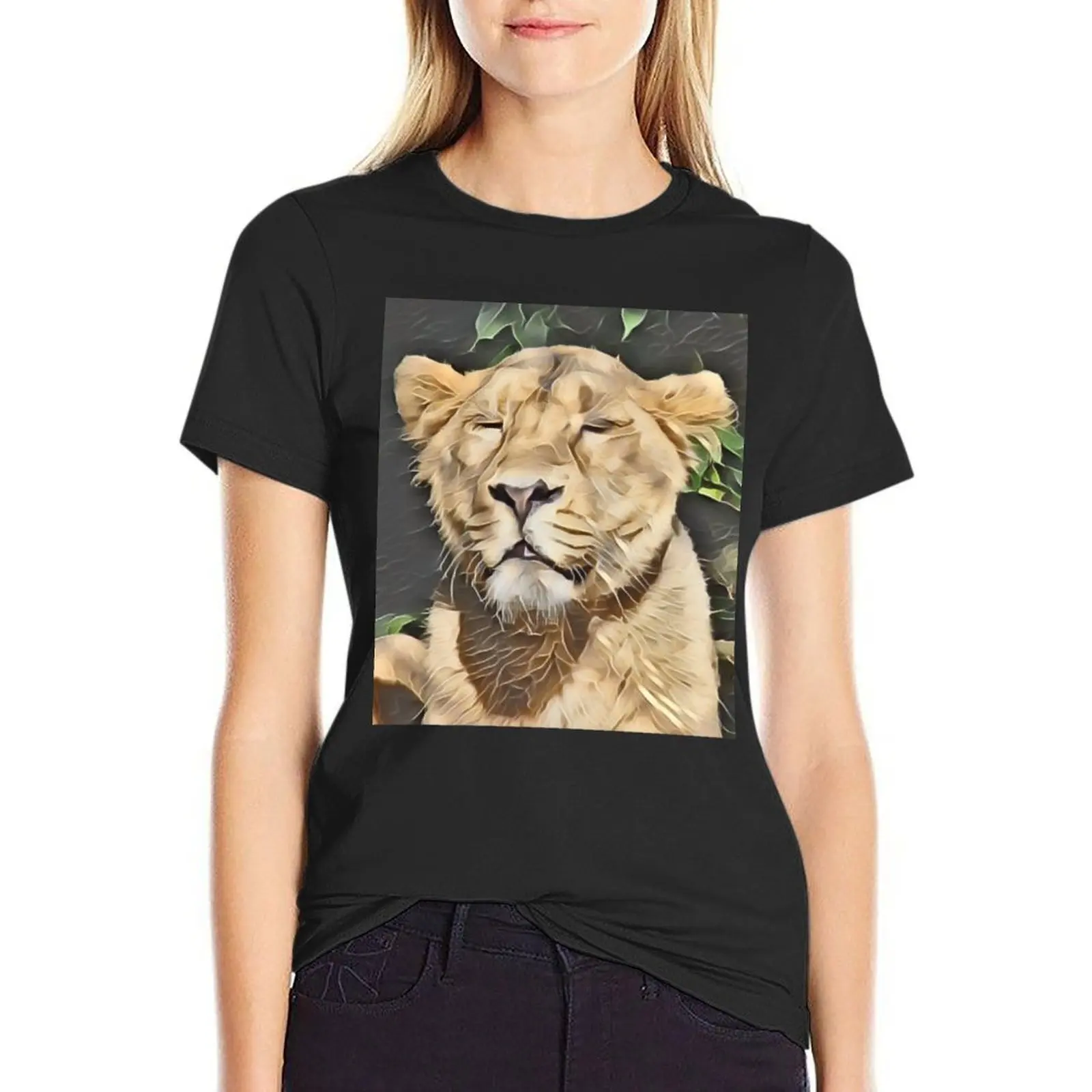 Sleepy Lioness In Gemstone T-Shirt blacks cute clothes sports fans anime black t shirts for Women