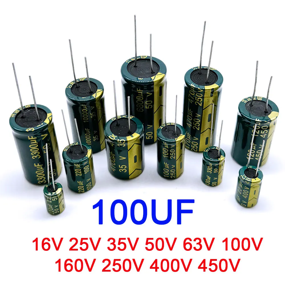 100UF 16V 25V 35V 50V 63V 100V 160V 250V 400V 450V High Frequency Low ESR Aluminum Capacitor 20%  High Frequency Electrolytic