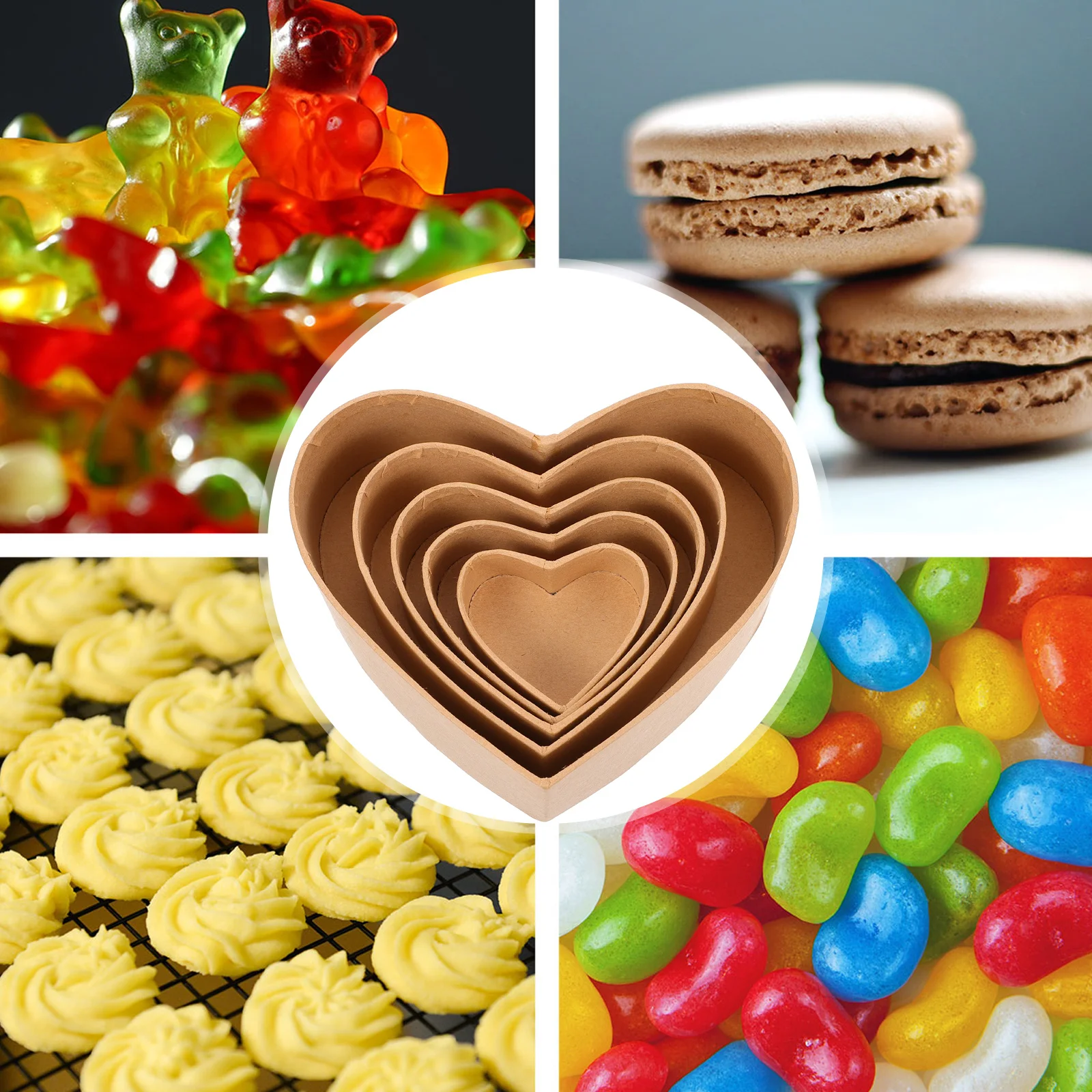 

5Pcs Kraft Paper Heart-Shaped Gift Box Practical Simple Storage Case Candy Snack Packing Box Snacks Holder Gift Case