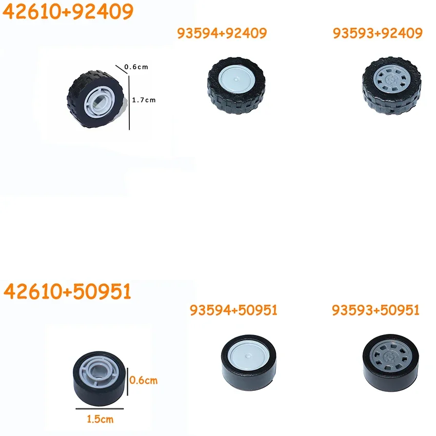 93593 93594 42610 50951 92409 Techniczny Zestaw Opon Kół z Krzyżowymi Otworami Samochód Ciężarówka Koła Piasta Klocki MOC Motocykl Klocki Konstrukcyjne Zabawka