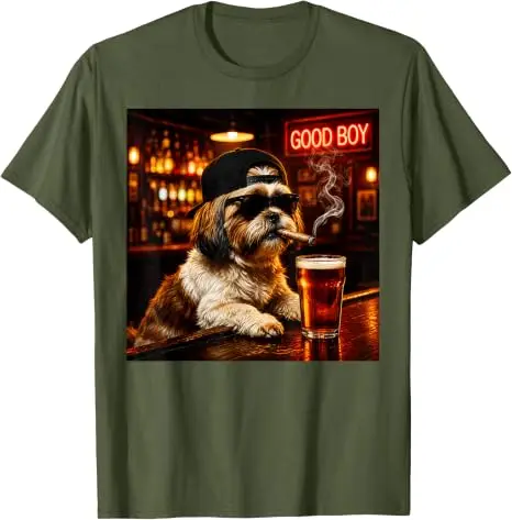 Lustiges Shih Tzu beim Biertrinken Grafik-T-Shirt „Guter Junge Hund“ Meme Y2k Hundebesitzer Nachtclub Bar Leben Grafik-Bekleidung Trinkfeste Männerkleidung – Detail 7
