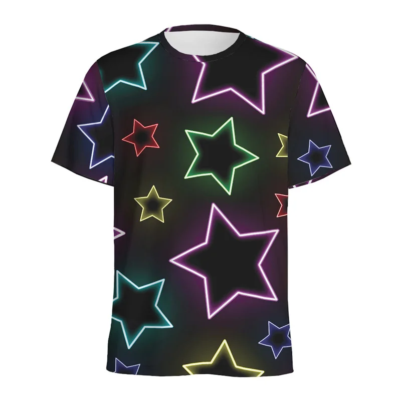 Colorful Star Graphic T-shirt For Men 3D Printed Pentagram T Shirt Casual Tops Short Sleeves Street Loose Round Neck Tee Shirts