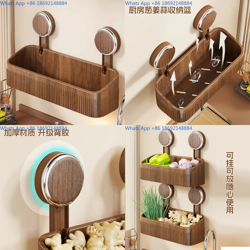 

Kitchen Storage Rack for Garlic Ginger and Scallions Wall Mounted Multi Functional Organizer Basket