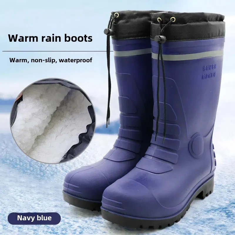 شتاء دافئ مقاوم للماء صوف مبطن في الهواء الطلق سلامة العمل عاكس الألغام عامل الجوارب الركبة عالية كعب منخفض جولة تو حذاء رجالي