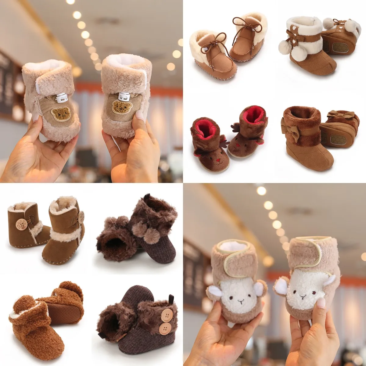 

Winter New Cute Brown Baby Booties Boy Girl Boots Cotton Soft-Sole Non-Slip Warm Toddler First Walkers Infant Crib Shoes