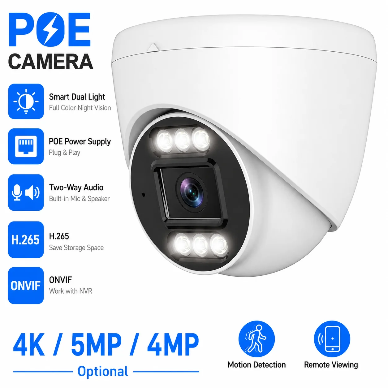 POE IP Camera 4K 5MP 4MP Security Camera Dual Light Full Color Night Vision Two-Way Audio H.265 ONVIF Indoor CCTV Cam