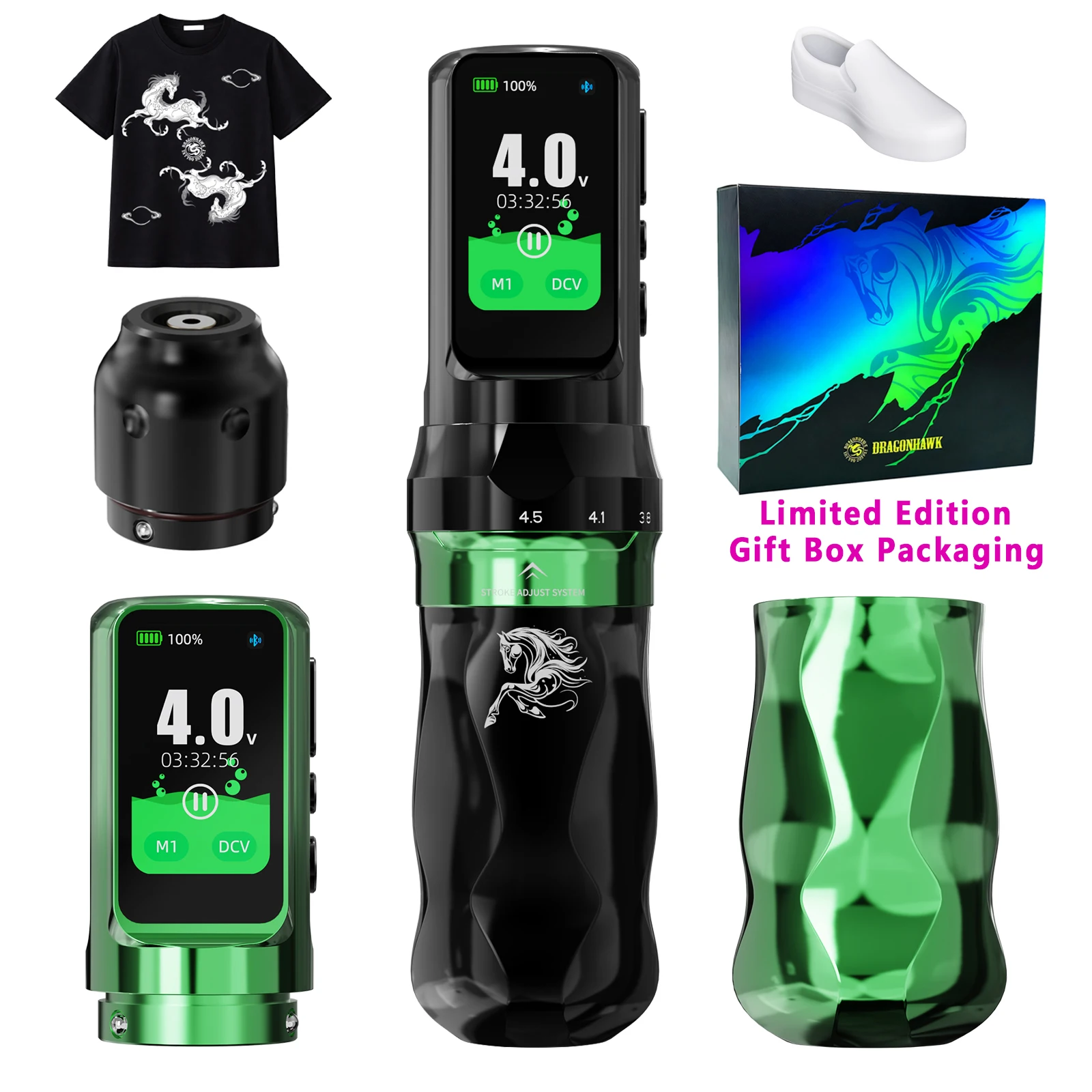 Dragonhawk Fold Pro Tattoo Machine Pen Jaar van het Paard 7 Slagen Motor Mcore-C4 Laag Geluid Stabiel en Duurzaam voor Professionele Tatoeëerders