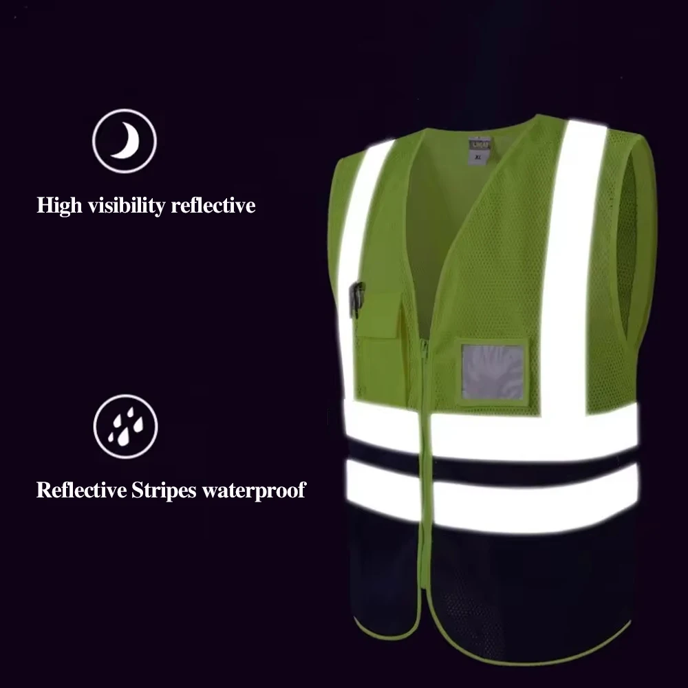 Safety Vests High Visibility Reflective Fluorescent Yellow Mesh Safety Vest Construction Workwear Men\'s Tops Hi Vis Jacket