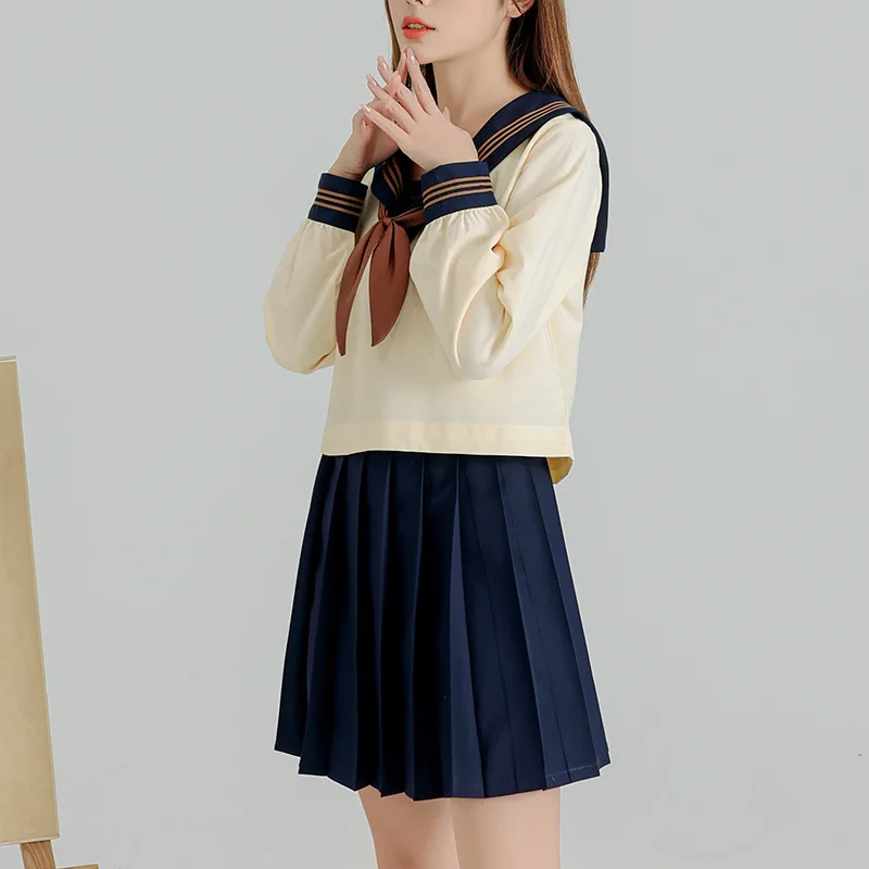 Women Light Yellow Sailor Suit Jk Uniforms College Middle School Uniform For Girls Students Anime Cos Costumes outfits