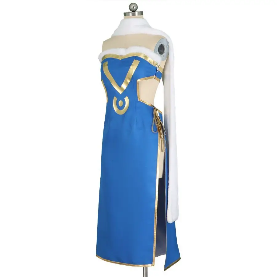 Anime Space-Type Mage Sabertooth Minerva Orland Cosplay Costumes Women Blue Dress Plush Scarf Outfit Halloween Carnival Suit - view 3