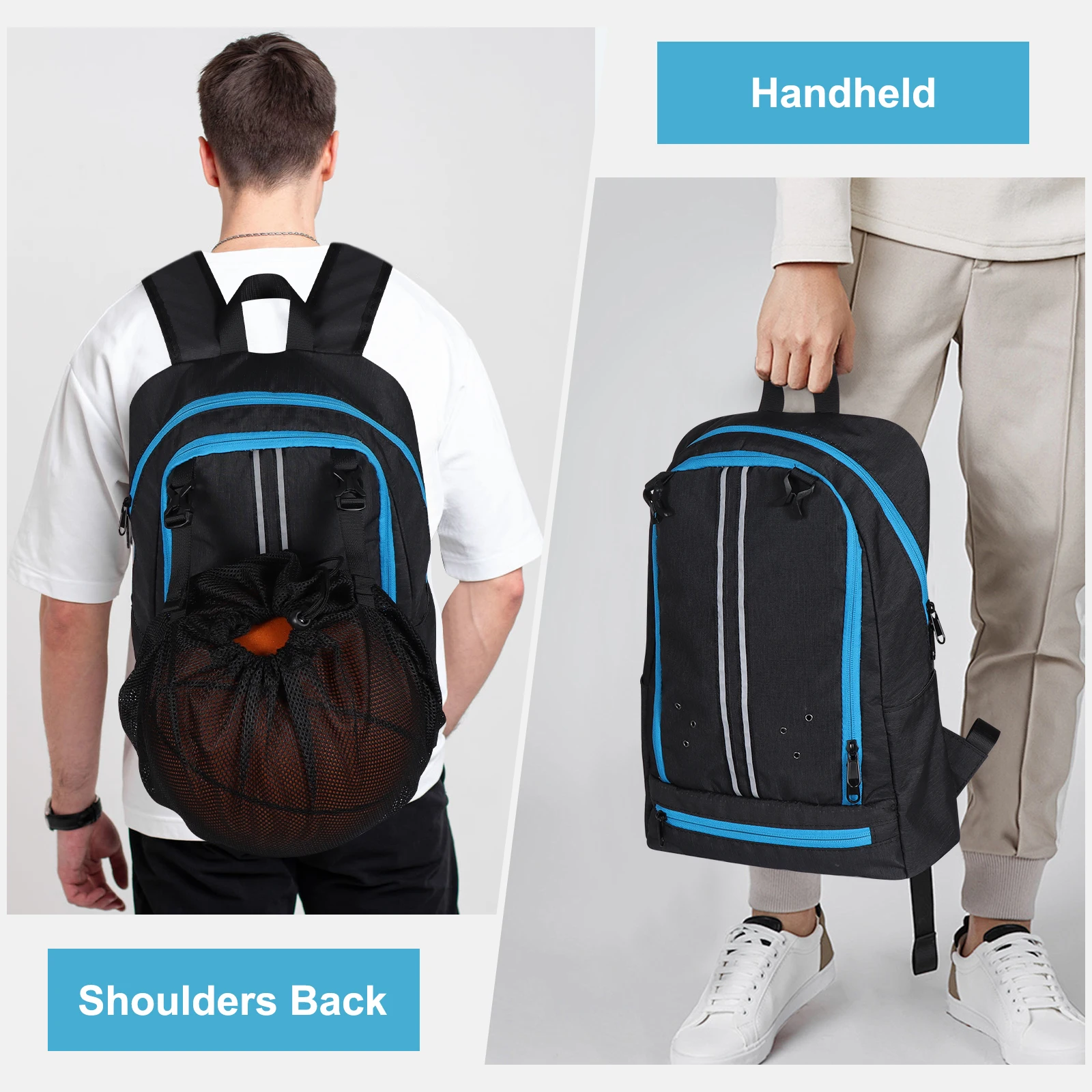 Large Capacity Outdoor Sports Backpack Lightweight Gym Travel Bag Separate Shoe Compartment Basketball Net Gear