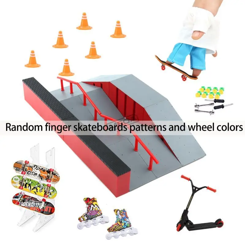 Finger Skatepark Set Professional Tech Practice Deck Platform Stunt Finger Skateboard assemblare rampa Park Skating Shoes kit Toys