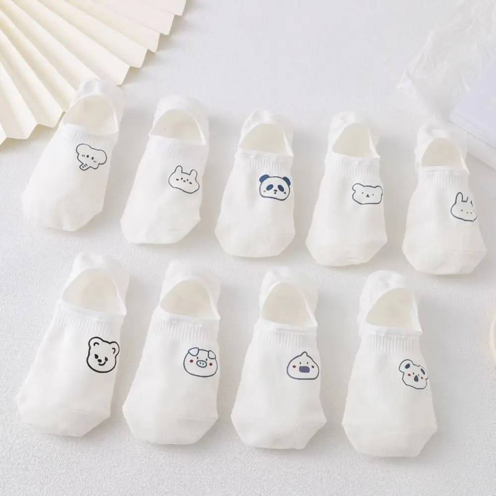 

10Pairs Breathable Cartoon Women Invisible Socks Thin Sweet Cute Boat Socks Non-slip Hosiery Bear White Socks Streetwear