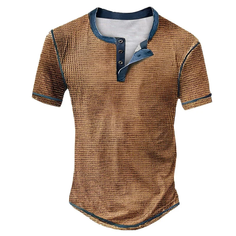 Herren V-Ausschnitt Knopfleiste Kurzarm-Oberteil Schnelltrocknend Herren Vintage-Kleidung Personalisiertes Sommer-Freizeit-T-Shirt Waffel-Großpullover – Detail 4