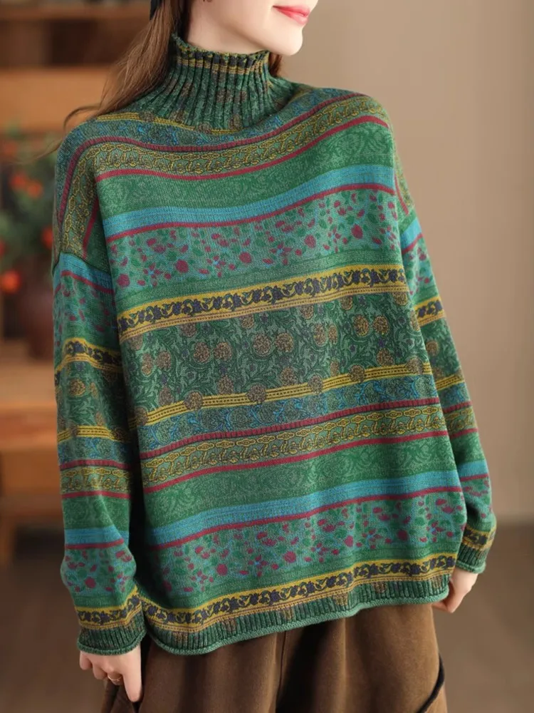 Johnature женский пуловер, винтажные свитера с воротником-стойкой и длинным рукавом, весна 2024, новые вязаные хлопковые женские повседневные мягкие свитера
