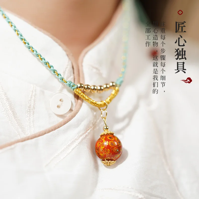 

Intangible Cultural Heritage Lacquer Beads Pendant Women's Ethnic Exquisite Lacquer Collarbone Necklace Chinese Tide Lucky Beads