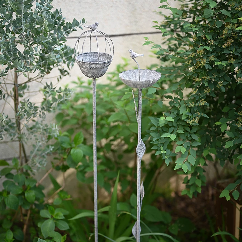 French Bird Feeder for Garden Iron Flower Support Stake with Bird Decor Outdoor Yard Ornament Vintage Plant Trellis for Climbing
