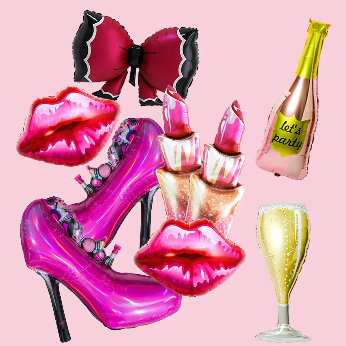 Large Lipstick Kiss Foil Balloons Big High Heel Wine Bottle Balloons for Makeup Party Birthday Wedding Bridal Shower Decoration