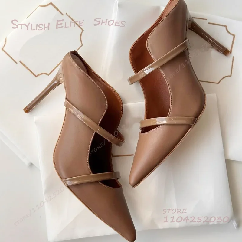 Marrom escuro cáqui pétala lado oco saltos feminino couro dourado camurça preta stiletto bomba casual verão estilingue chinelos cinto sapato