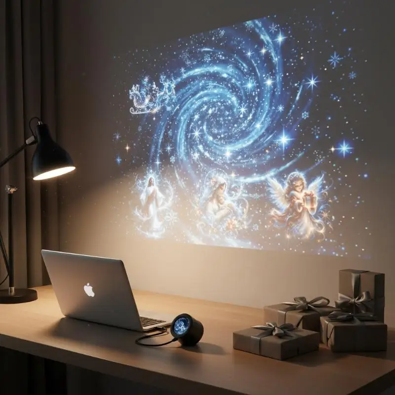 .Creative Christmas Pattern Theme USB Projection Light 360° Rotating HD Projection Lamp For Bedroom Home Background Decor