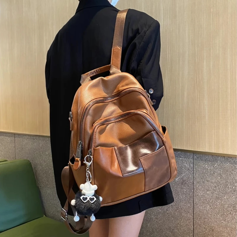 

Soft Leather Backpack 2025 Women's Travel Mochilas Para Mujer Dual-purpose Shoulder Travel Schoolbag Bolsas De Mujer