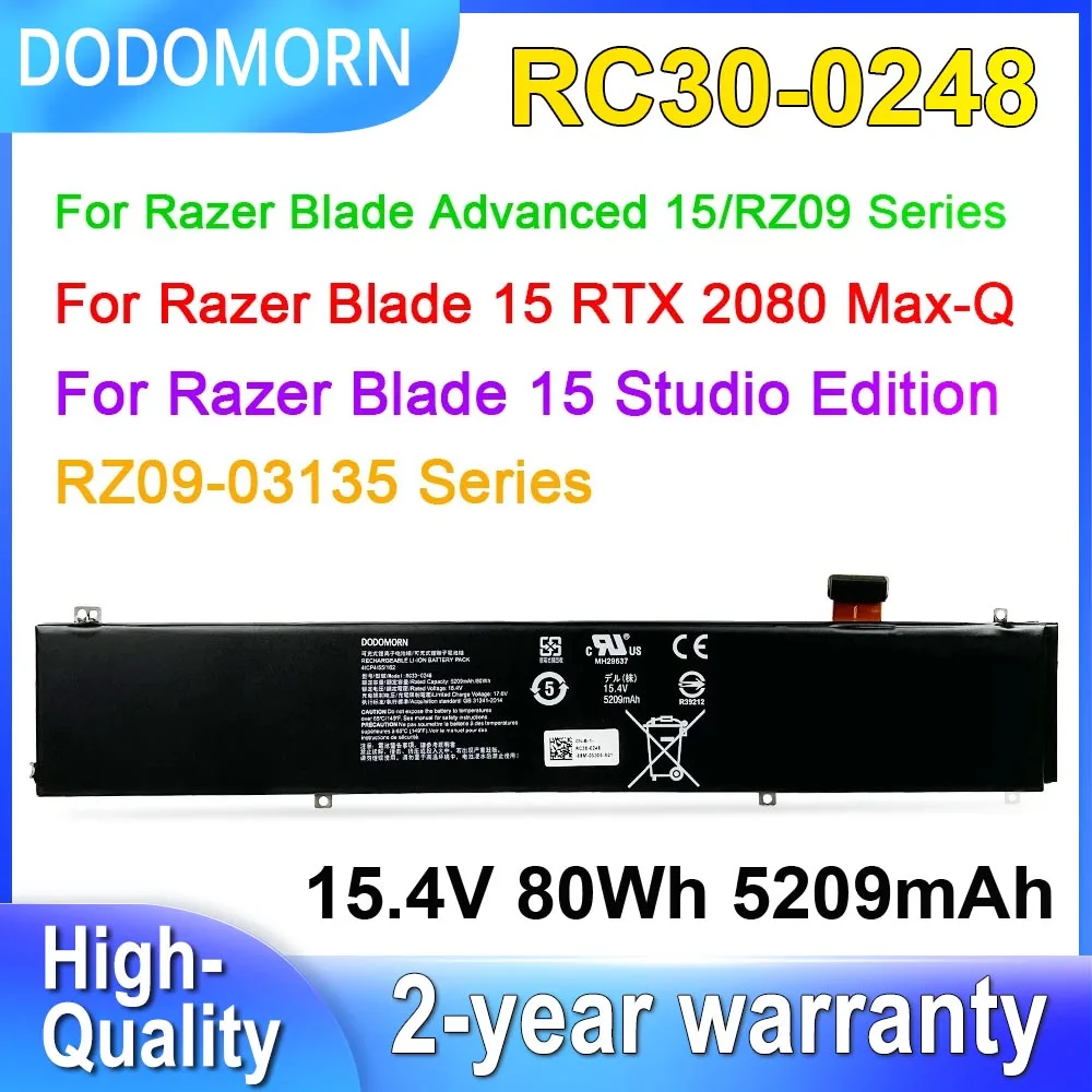 DODOMORN RC30-0248 Battery For Razer Blade Advanced 15 2018/2019/2020/2021,15 RTX 2080 Max-Q,15 Studio Edition 15.4V 80Wh