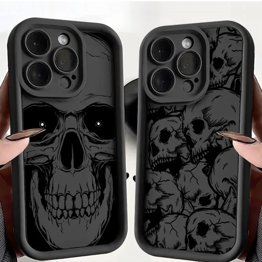 

Phone Case for iPhone 16 15 Pro Max 13 12 11 Pro 14ProMax 16Plus 12Pro ShockProof Cover Funda Capa Four Spooky Skull Patterns