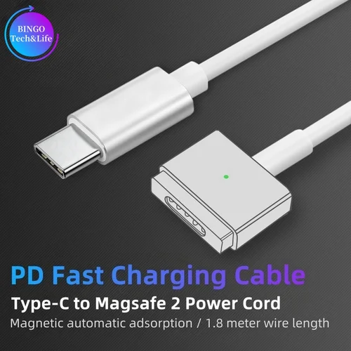Cable de carga rápida USB-C (tipo C) a Magsafe 1/2, cabezal L/T magnético para MacBook Air/Pro 45W 60W 85W A1466 A1502 A1398 Series