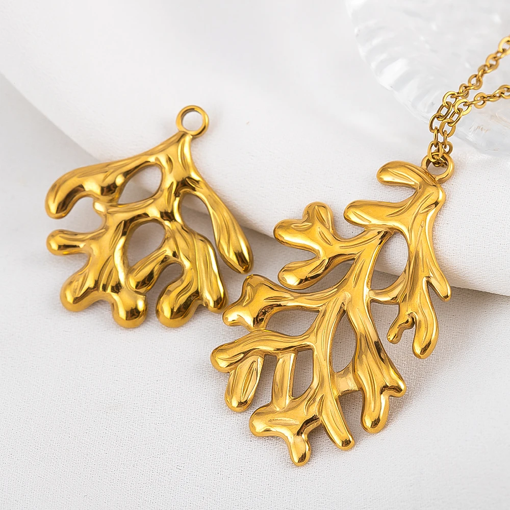 1PC Tree Branches Leaf Texture Charm Stainless Steel Gold Color Pendants for DIY Earring Keychain Jewelry Making Supplies