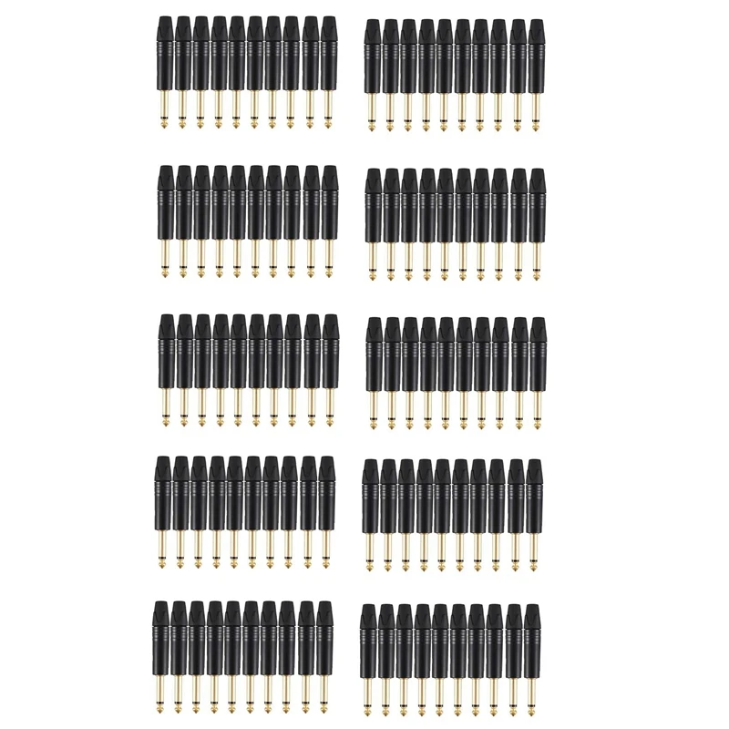 

Gold Plating 100Pcs Plug Mono Professional 2 Pole 6.35 Mm 6.5Mm Stereo Jack Plug Neutrik 6.35Mm Jack Black