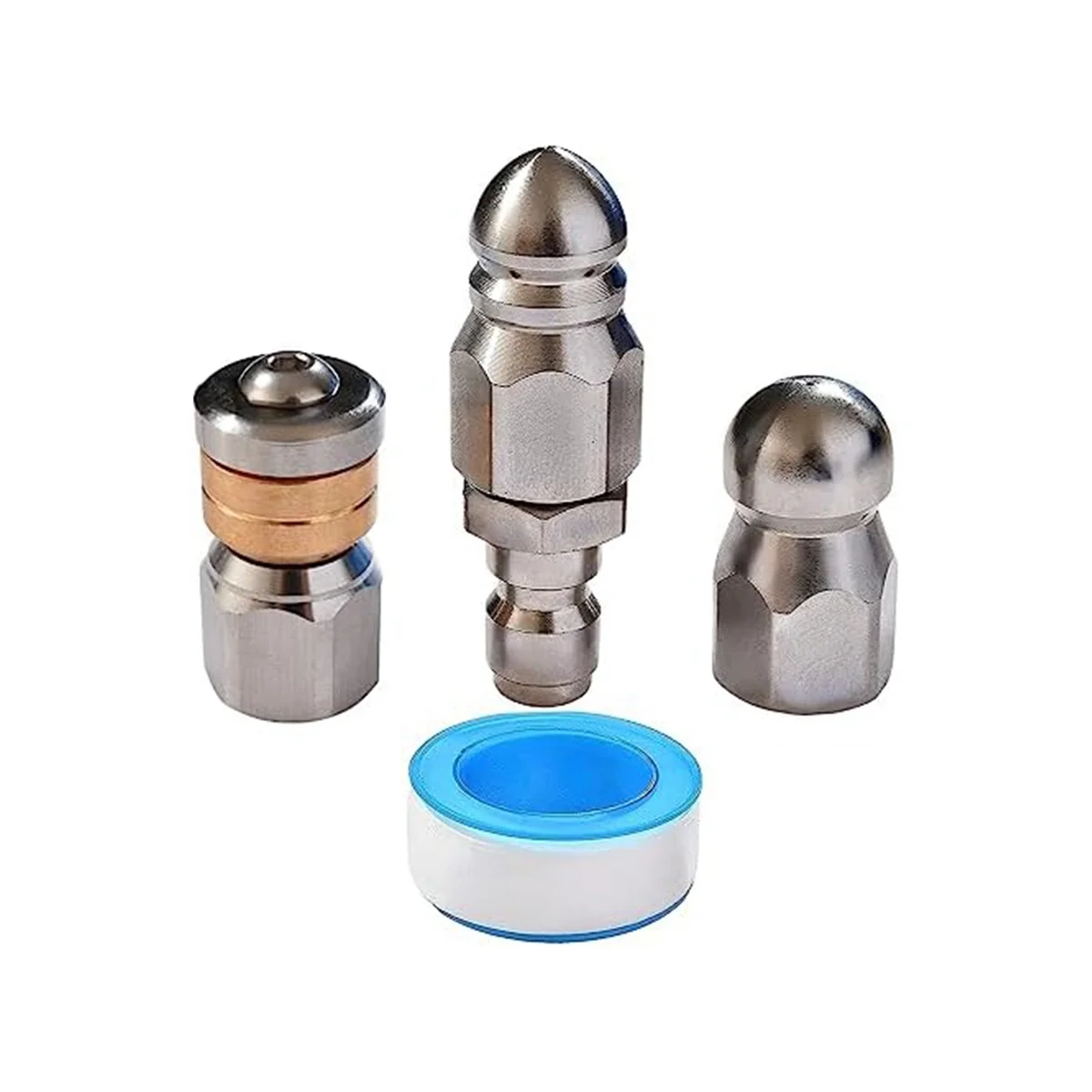 3Pcs Sewer Jetter Nozzle Rotating Button Nose Stainless Steel Fixed Sewer Nozzle for 1/4 Inch Pressure Washer