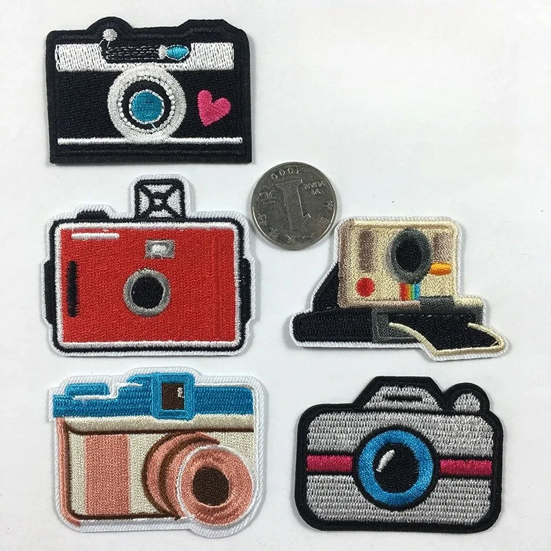 Cartoon Love SLR Camera Embroidery Cloth Sticker Foreign Trade Children's Clothing Schoolbag DIY Embroidery Holes Patches