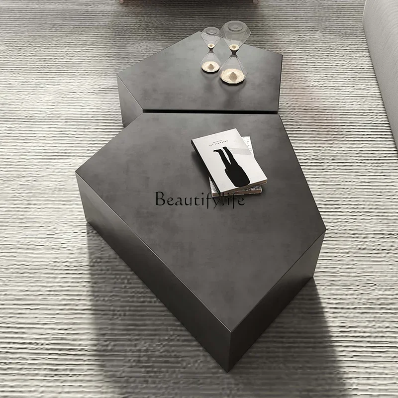 02Moderno simples luz luxo bronze escovado combinação de mesa de centro em aço inoxidável formato especial